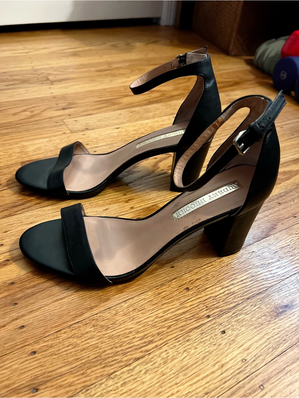 Audrey Brooke Black Ankle-Strap Block Heels
